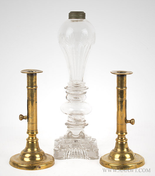 Candlesticks, Fluid Lamp, Brass, Glass, entire view
